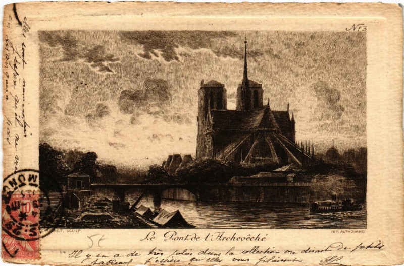 Carte postale ancienne Paris (4e) Le Pont de l'Archeveche à Paris 4e