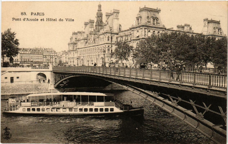 Carte postale ancienne Paris (4e) Pont d'Arcole et Hotel de Ville à Paris 4e
