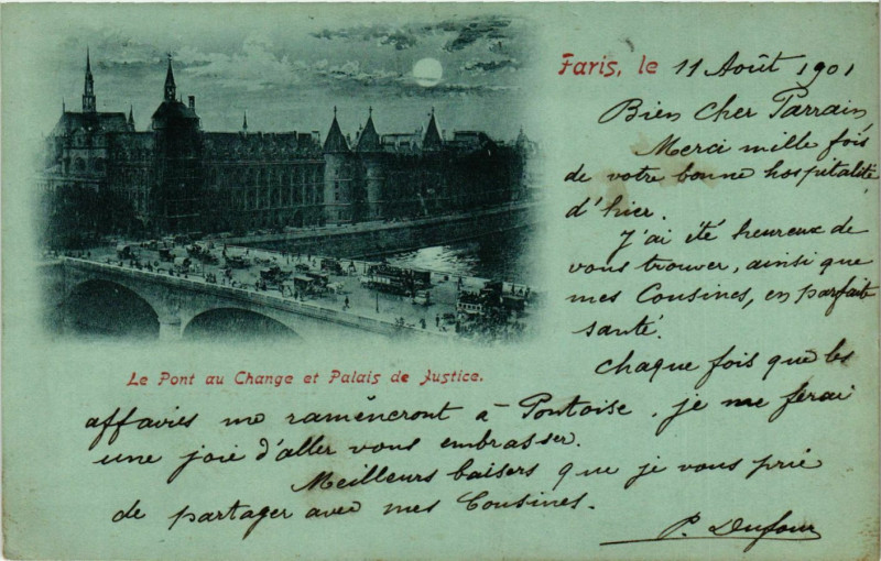 Carte postale ancienne Le Pont au Change et Palais de Justice à Paris 4e