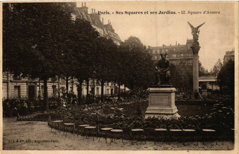 Carte postale ancienne Paris Ses Squares et ses Jardins. 52. Square d'Anvers à Paris