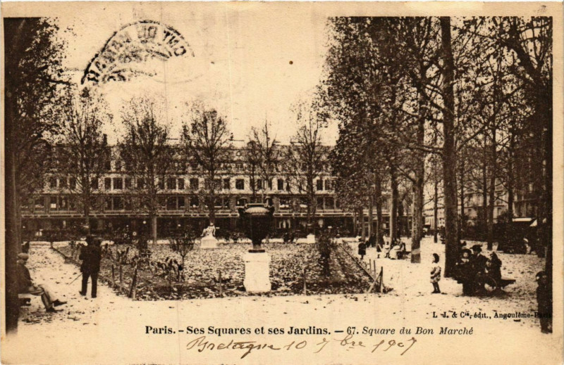 Carte postale ancienne Paris Ses Squares et ses Jardins. 67. Square du Bon Marché à Paris