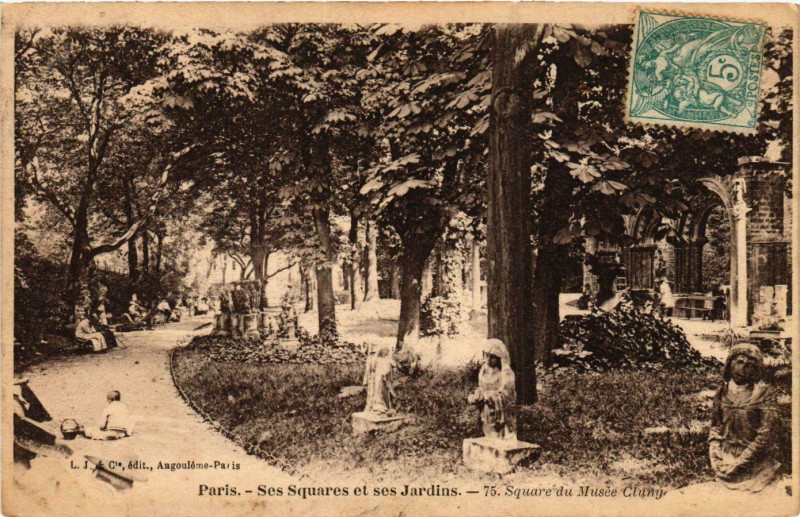 Carte postale ancienne Paris Ses Squares et ses Jardins. 75. Square du Musée Cluny à Paris