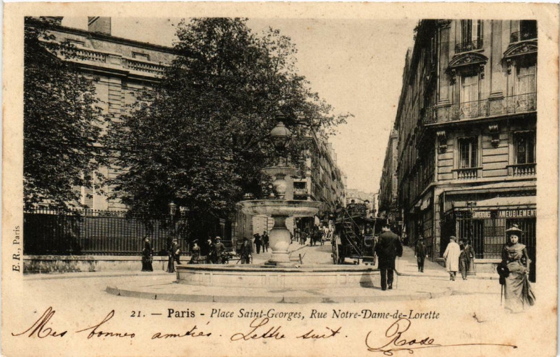 Carte postale ancienne Paris (9e) Place Saint-Georges. Rue Nd de Lorette à Paris 9e