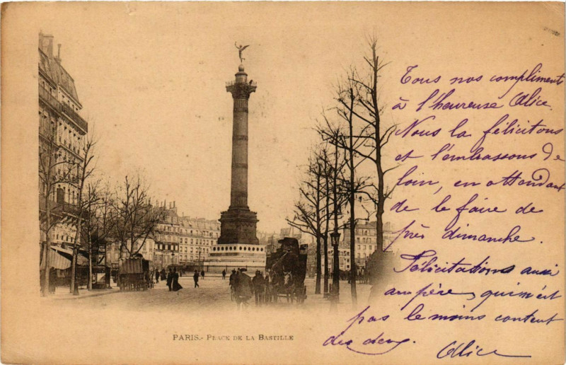 Carte postale ancienne Paris 4e Place de la Bastille à Paris 4e