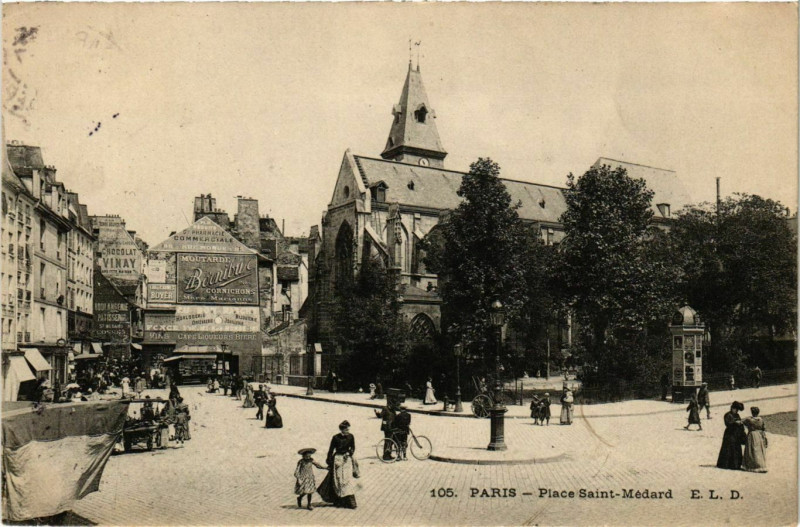 Carte postale ancienne Paris 5e Place Saint-Medard ed. E.L.D à Paris 5e