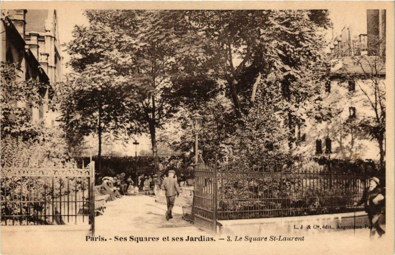 Carte postale ancienne Paris Ses Squares et ses Jardins. 3. Square Saint-Laurent à Paris