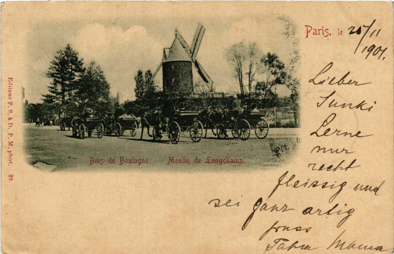 Carte postale ancienne Bois de Boulogne - Moulin de Longchamp. à Paris 16e