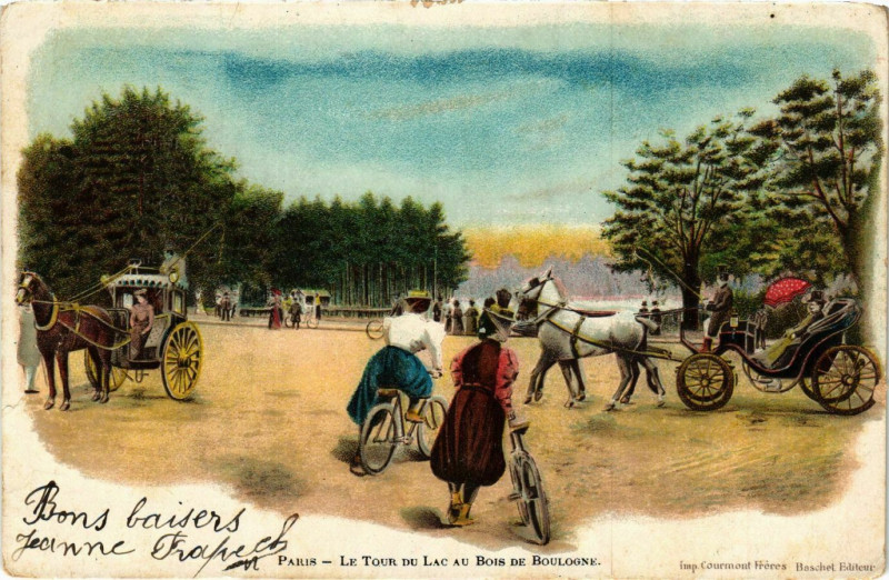 Carte postale ancienne Le Tour du Lac au Bois de Boulogne à Paris 16e