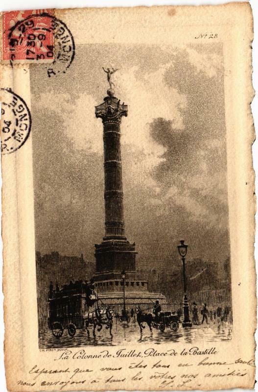 Carte postale ancienne Paris (4e) La Colonne de Juillet Place de la Bastille à Paris 4e