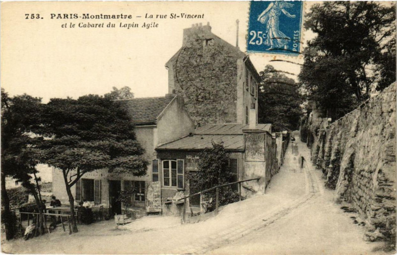Carte postale ancienne La Rue Saint-Vincent et le Cabaret du Lapin-Agile à Paris 18e