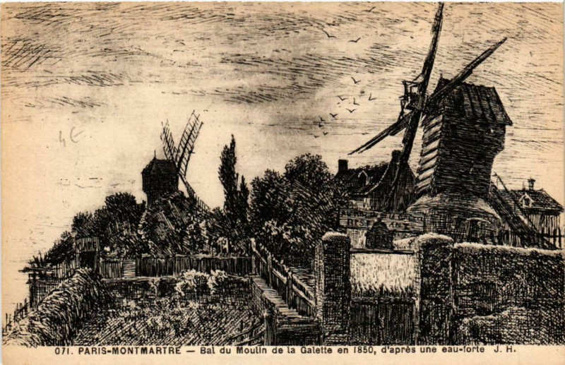 Carte postale ancienne Bal du Moulin de la Galette en 1850 à Paris 18e