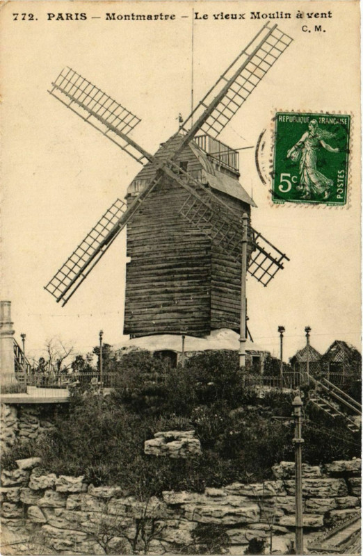 Carte postale ancienne Montmartre - Le vieux Moulin à vent à Paris 18e