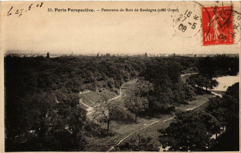 Carte postale ancienne Panorama du Bois de Boulogne (côté Ouest) à Paris 16e