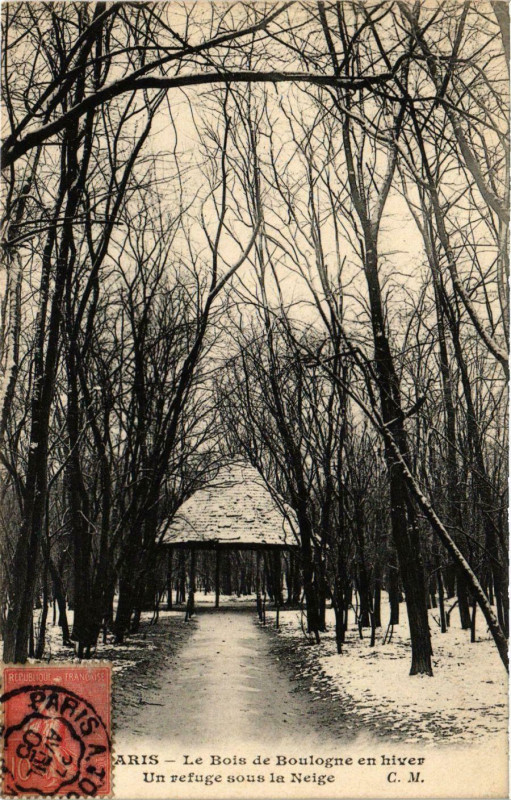 Carte postale ancienne Le Bois de Boulogne en hiver - Un refuge sous la Neige à Paris 16e