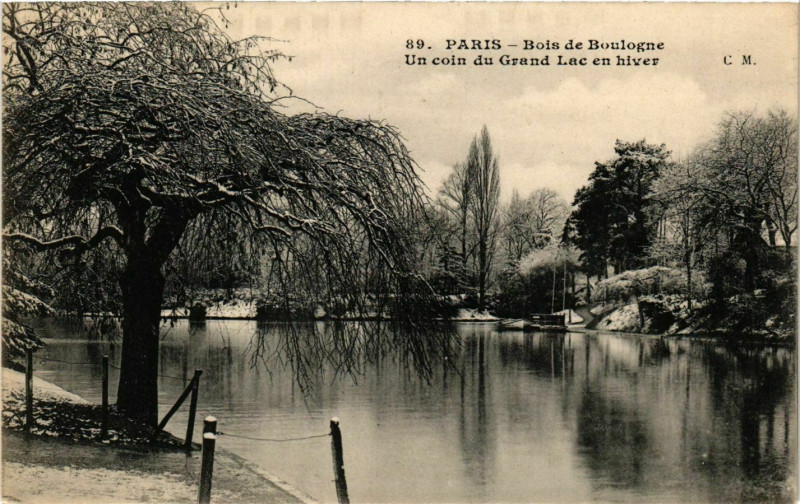 Carte postale ancienne Bois de Boulogne - Un coin du Grand Lac en hiver à Paris