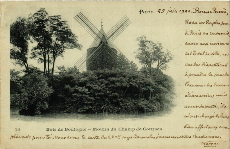 Carte postale ancienne Moulin du Champ de Courses à Paris 16e