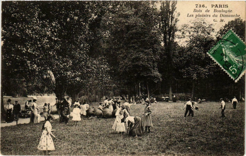 Carte postale ancienne Bois de Boulogne - Les plaisirs du Dimanche à Paris 16e