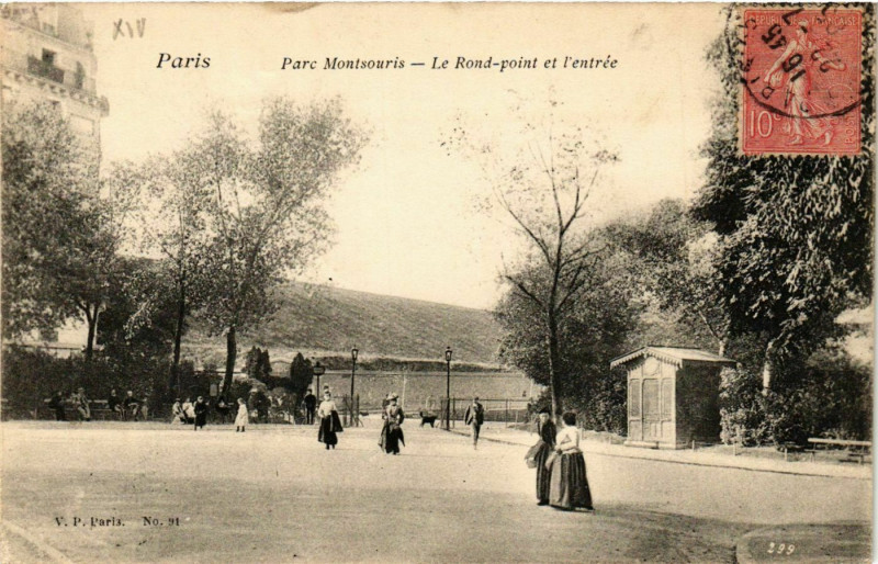Carte postale ancienne Parc Montsouris - Le Rond-point et l'entrée à Paris 14e