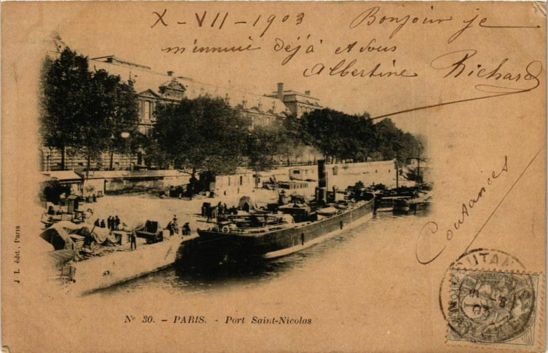 Carte postale ancienne Paris 1e Port Saint-Nicolas à Paris 1er