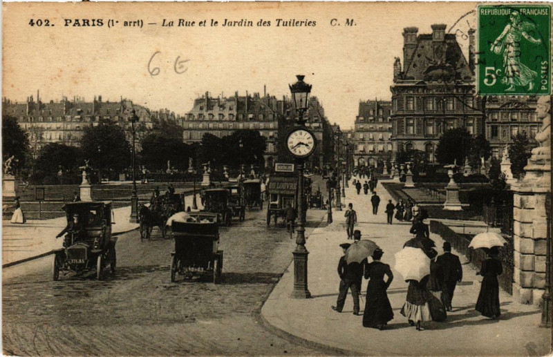 Carte postale ancienne Paris (1e) La Rue de le Jardin des Tuileries à Paris 1er