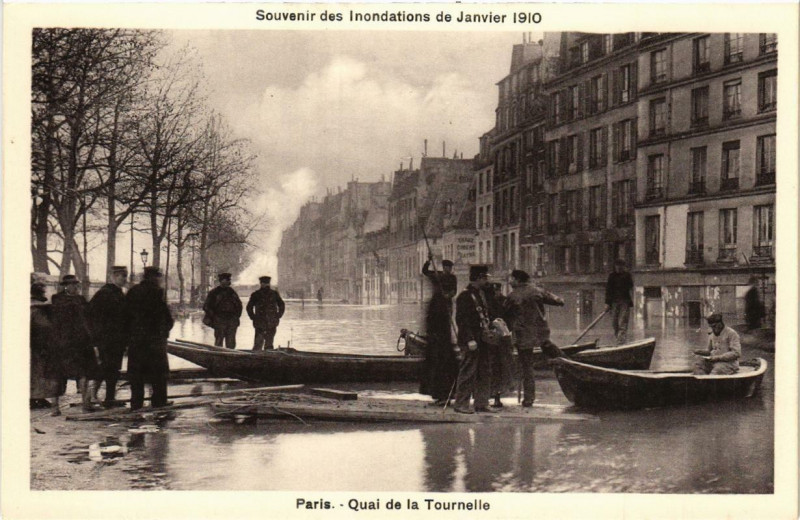 Carte postale ancienne Souvenir des Inondations. Paris Quai de la Tournelle à Paris