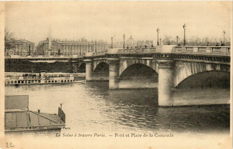 Carte postale ancienne Pont et Place de la Concorde à Paris 7e
