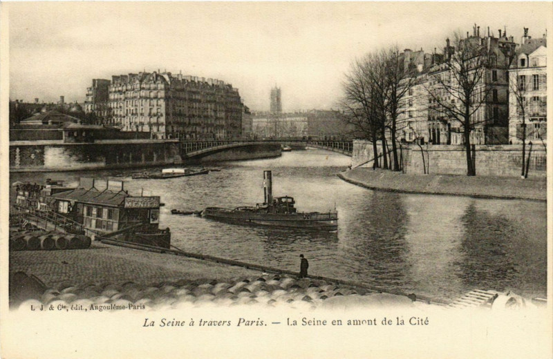 Carte postale ancienne La Seine en amont de la Cité à Paris 5e