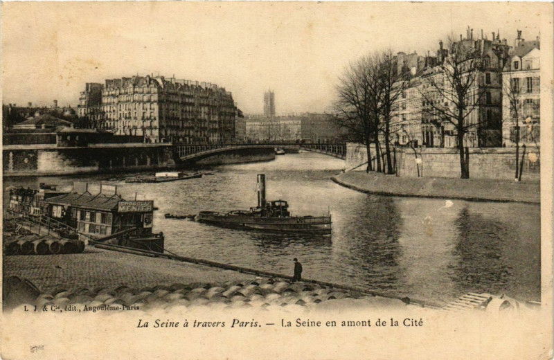 Carte postale ancienne La Seine en amont de la Cité à Paris 5e