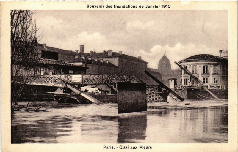 Carte postale ancienne Souvenir des Inondations. Paris Quai aux Fleurs à Paris