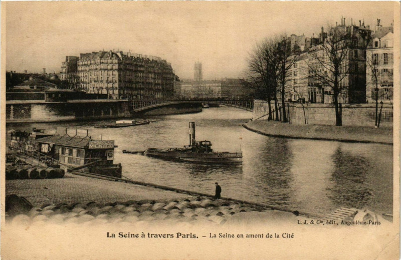 Carte postale ancienne La Seine en amont de la Cité à Paris 5e