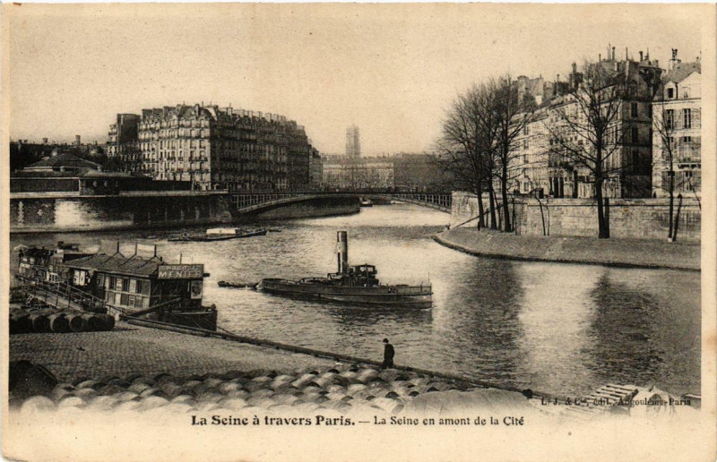 Carte postale ancienne La Seine en amont de la Cité à Paris 5e