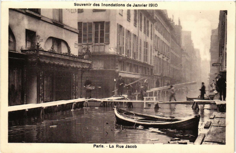 Carte postale ancienne Souvenir des Inondations. Paris La Rue Jacob à Paris