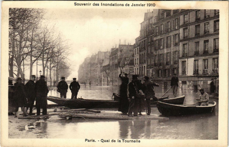 Carte postale ancienne Souvenir des Inondations. Paris Quai de la Tournelle à Paris
