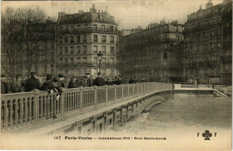 Carte postale ancienne Paris Venise Inondations 1910 Pont Saint-Louis à Paris