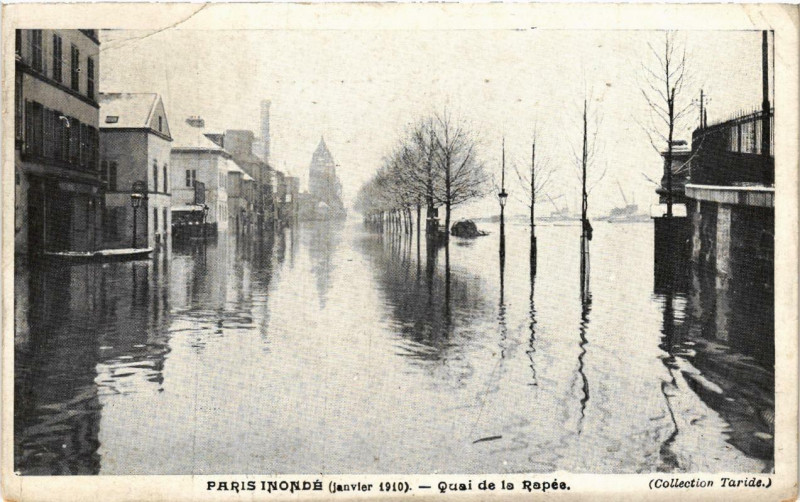 Carte postale ancienne Paris inondé (janvier 1910) - Quai de la Rapée à Paris 12e