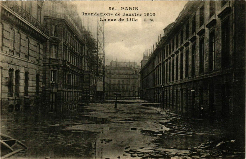 Carte postale ancienne Inondations de Janvier 1910 - La rue de Lille à Paris