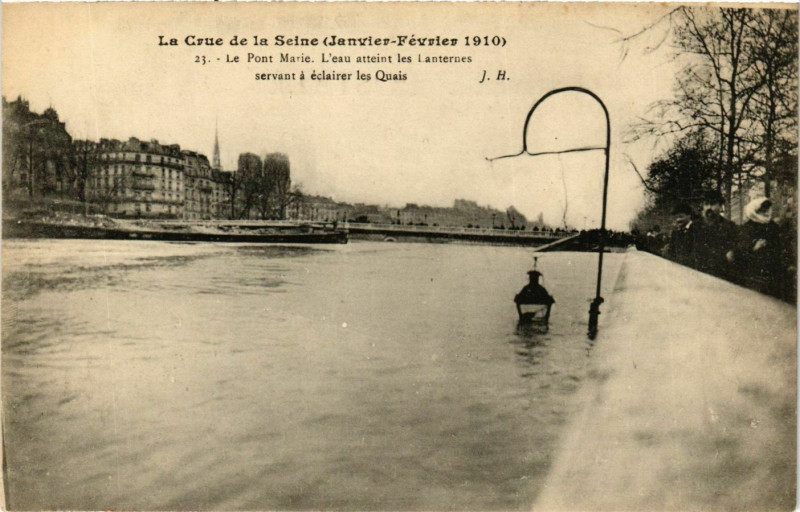 Carte postale ancienne Paris Crue de la Seine 1910 Pont Marie à Paris