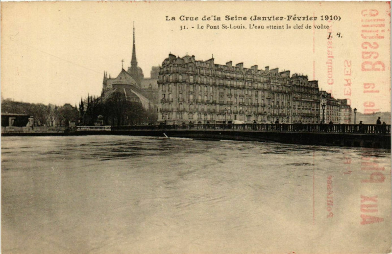 Carte postale ancienne Paris Crue de la Seine 1910 Pont Saint-Louis à Paris