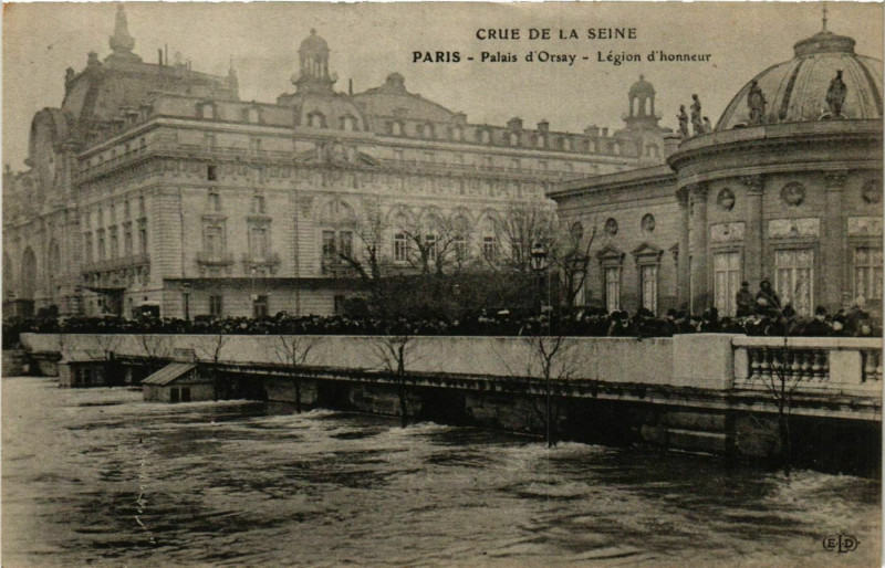 Carte postale ancienne Paris Crue de la Seine 1910 Palais d'Orsay Legion d'Honneur à Paris