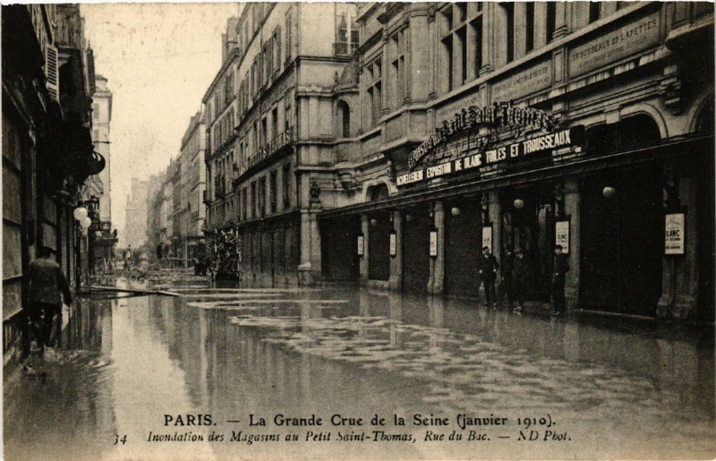 Carte postale ancienne La Grande Crue de la Seine 34 Magasins au Petit Saint-Thomas