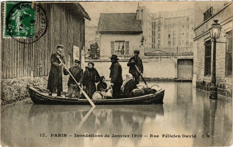Carte postale ancienne Inondations de Paris Rue Felicien David à Paris