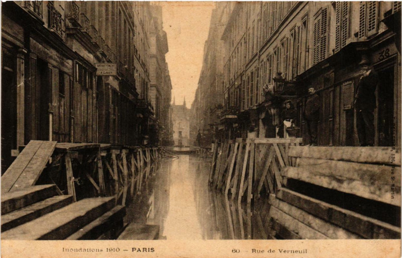 Carte postale ancienne Inondations Paris 60 Rue de Verneuil à Paris