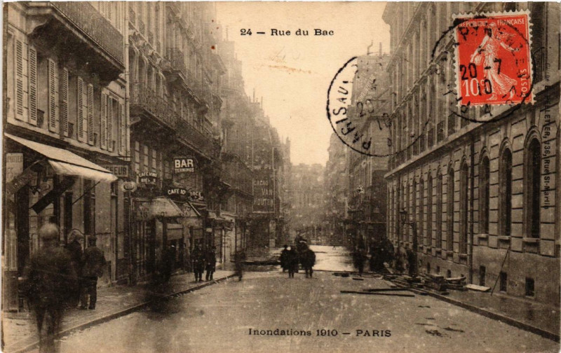 Carte postale ancienne Inondations Paris 24 Rue du Bac à Paris