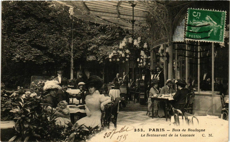 Carte postale ancienne Bois de Boulogne - Le Restaurant de la Cascade à Paris 16e