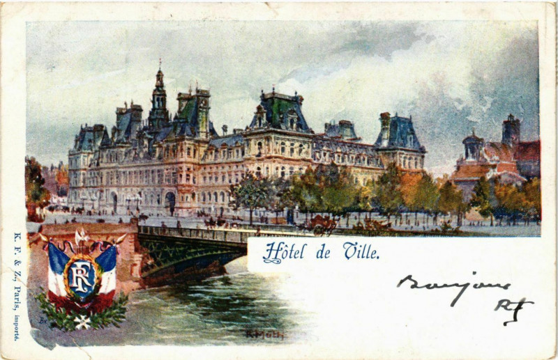 Carte postale ancienne Paris 4e Hotel de Ville advertisement on the back à Paris 4e