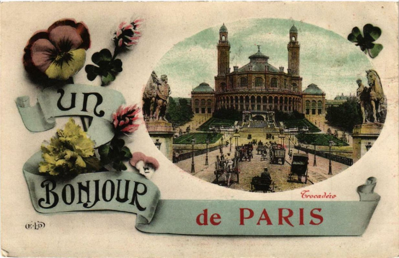 Carte postale ancienne Un Bonjour de Paris - Trocadéro à Paris 7e