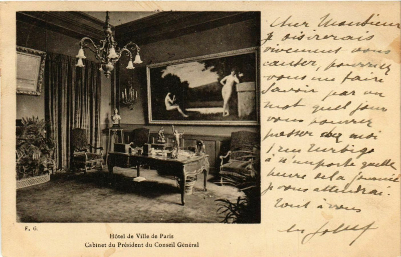 Carte postale ancienne Paris 4e Hotel de Ville Cabinet du President du Conseil General à Paris 4e