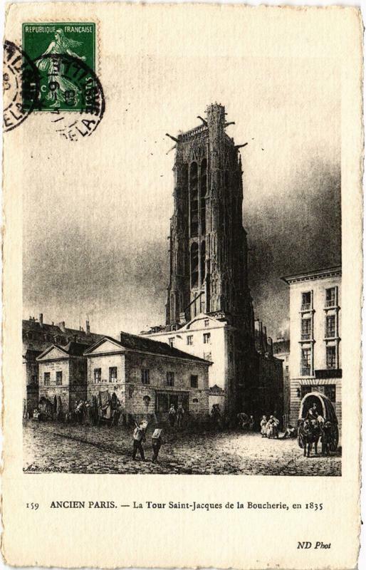Carte postale ancienne Paris (4e) La Tour Saint-Jacques de la Boucherie en 1835 à Paris 4e
