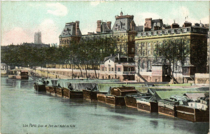 Carte postale ancienne Paris (4e) Quai et Port de l'Hotel de Ville à Paris 4e
