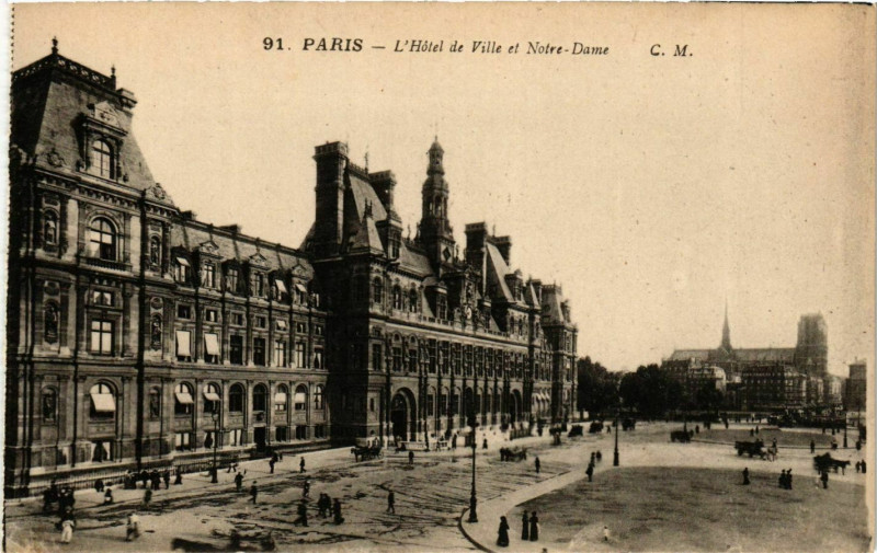 Carte postale ancienne Paris 4e Hotel de Ville et N - D. ed. C.M à Paris 4e